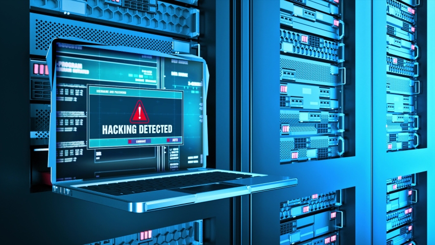 Hacking Detected System hacked alert on computer screen. Cyber attack on network. Cybersecurity vulnerability. Internet, virus, data breach, malicious connection. cyber threat. 3D Illustration Royalty-Free Stock Footage #1095228067