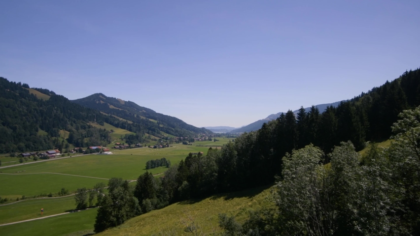 Beautiful view across the German Alps in summer sunshine
