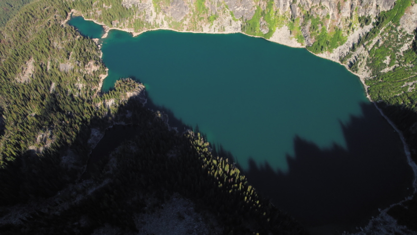 Birds Eye View of Colchuck lake Pan Up to Dragontail Peak