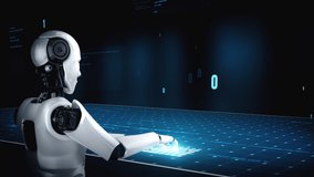 Futuristic robot artificial intelligence huminoid AI programming coding technology development and machine learning concept. Robotic bionic science research for future of human life. 3D rendering. - Powered by Shutterstock - Get 15% off with code: PIKWIZARD15