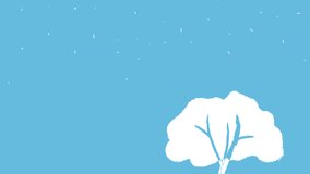 Isolated white simple abstract winter tree cartoon illustration in footage video