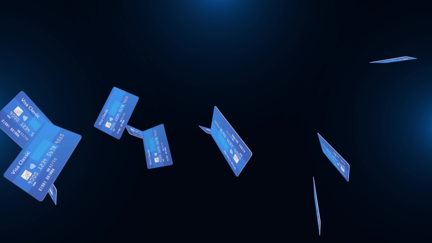 4K Video motion graphic animation. Credit card falling down black Loop background. Online payment. Cash withdrawal. Financial operations. Shopping sign. Money transfer. Business. 3D Illustration | Shutterstock HD Video #1095253583