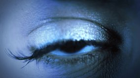 4k HUD Eye viewing digital Technology information circles and signs background. Concept of future,innovation, immersive technology, gaming,virtual reality. data, cyber technology eye. 3D Illustration - Powered by Shutterstock - Get 15% off with code: PIKWIZARD15