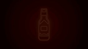 Glowing neon line Tabasco sauce icon isolated on black background. Chili cayenne spicy pepper sauce. 4K Video motion graphic animation.