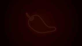 Glowing neon line Hot chili pepper pod icon isolated on black background. Design for grocery, culinary products, seasoning and spice package, cooking book. 4K Video motion graphic animation.