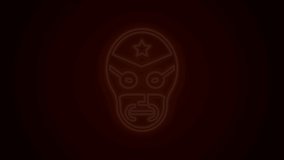 Glowing neon line Mexican wrestler icon isolated on black background. 4K Video motion graphic animation.