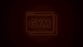 Glowing neon line Online fitness and training icon isolated on black background. 4K Video motion graphic animation.
