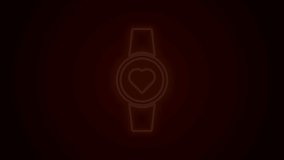Glowing neon line Smartwatch icon isolated on black background. 4K Video motion graphic animation.