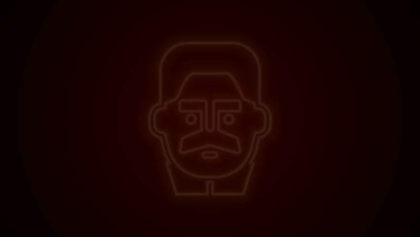 Glowing neon line Portrait of Joseph Stalin icon isolated on black background. 4K Video motion graphic animation.