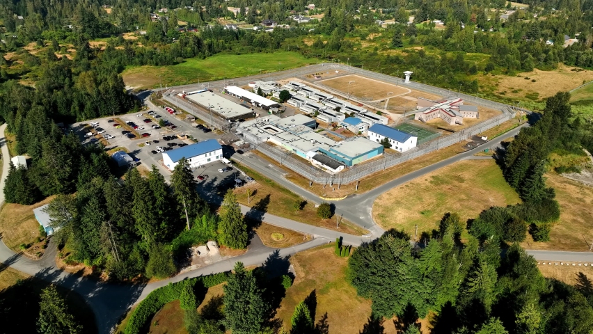 Aerial View Of Prison In Mission, British Columbia, Canada At Daytime - drone shot
