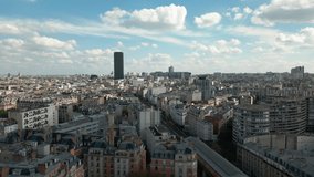Montparnasse tower, Paris in France. Aerial forward