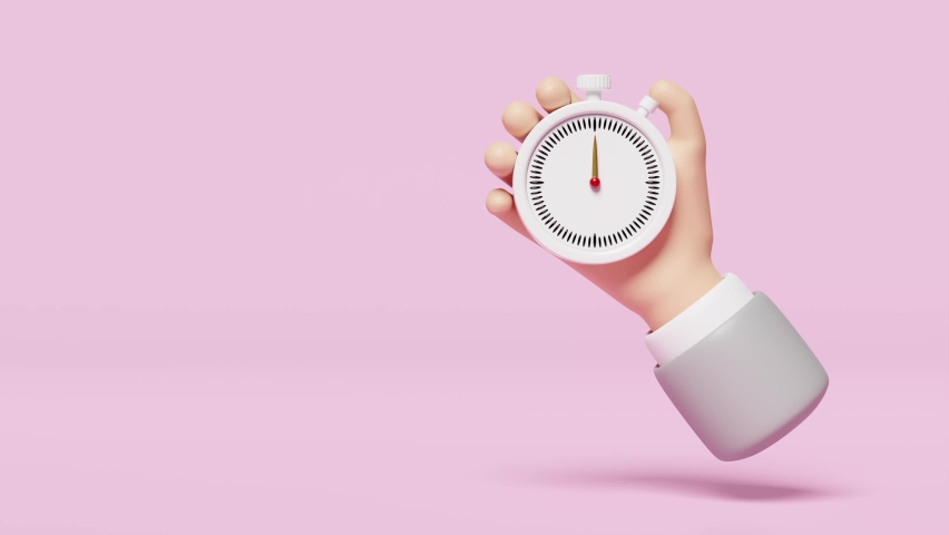 businessman timing success with white stopwatch in hand isolated on pink background. 3d animation, alpha Royalty-Free Stock Footage #1095284923