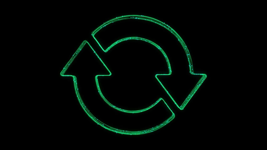 Reset Animated Icon appearing with Lines on black background Loading arrow, Reload symbol. Rotation arrows in a circle sign update symbol, update, refresh icon, landing pages. 3D Illustration