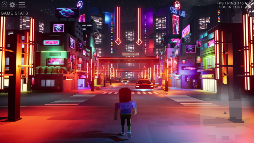Voxel Metaverse. Video Game For Playback. Night City Royalty-Free Stock Footage #1095288061
