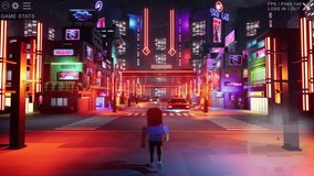 Voxel Metaverse. Video Game For Playback. Night City