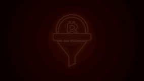 Glowing neon line Sales funnel with bitcoin icon isolated on black background. Infographic template. 4K Video motion graphic animation.