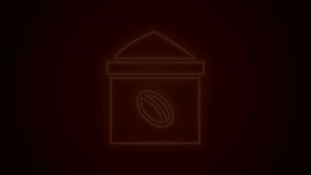 Glowing neon line Bag of coffee beans icon isolated on black background. 4K Video motion graphic animation.