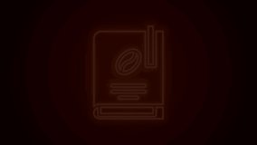 Glowing neon line Coffee book icon isolated on black background. 4K Video motion graphic animation.