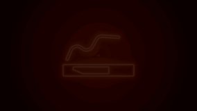 Glowing neon line Cigarette icon isolated on black background. Tobacco sign. Smoking symbol. 4K Video motion graphic animation.