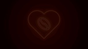 Glowing neon line Coffee Lovers icon isolated on black background. I love coffee. 4K Video motion graphic animation.