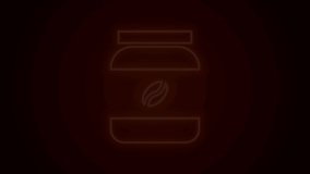 Glowing neon line Coffee jar bottle icon isolated on black background. 4K Video motion graphic animation.