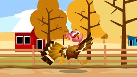Scared Turkey Baby Cartoon Character Running. 4K Animation Video Motion Graphics With Farm Background 