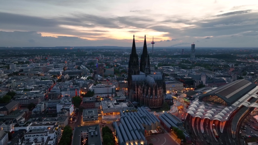 Aerial drone video footage Famous Cologne Cathedral. Kölner Dom. Hohe Domkirche St. Peter und Maria Royalty-Free Stock Footage #1095302215