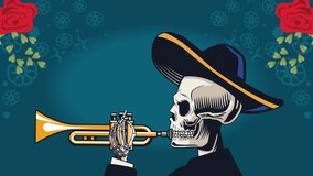 dia de los muertos animation with mariachi skull ,4k video animated - Powered by Shutterstock - Get 15% off with code: PIKWIZARD15