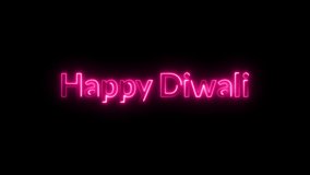 Happy Diwali Neon Text Animation. 4K 