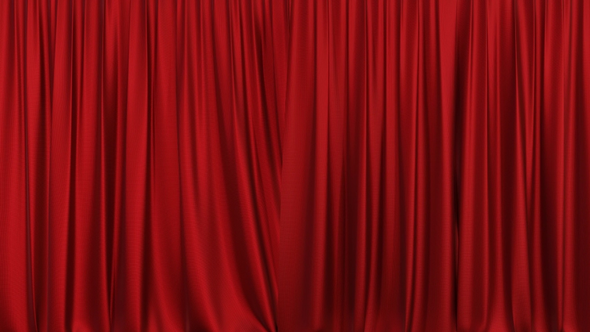 A realistic red fabric curtain with pleats opens on a green screen. Theater curtain. 4K 3D animation Royalty-Free Stock Footage #1095324643