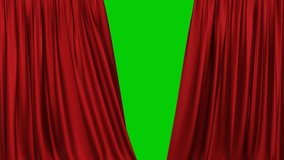 A realistic red fabric curtain with pleats opens on a green screen. Theater curtain. 4K 3D animation - Powered by Shutterstock - Get 15% off with code: PIKWIZARD15