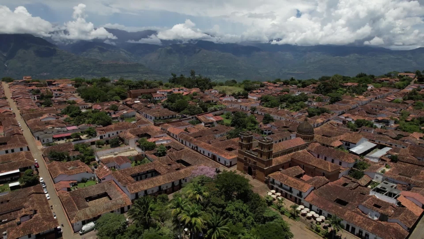 Aerial Barichara Central Park Santander Colombia