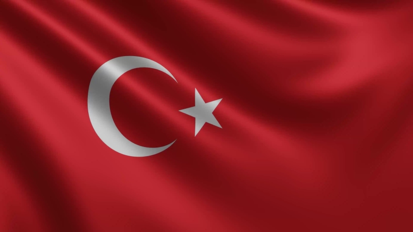 Close-up of the Turkish flag waving in the wind. The national three-dimensional Turkish flag flutters, Turkish flag with 4k resolution, Turkey flag closeup wave 3d. High quality 4k footage Royalty-Free Stock Footage #1095335809