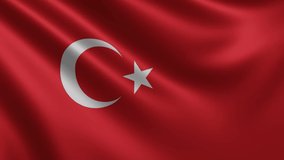 Close-up of the Turkish flag waving in the wind. The national three-dimensional Turkish flag flutters, Turkish flag with 4k resolution, Turkey flag closeup wave 3d. High quality 4k footage