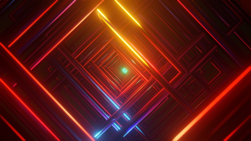 Flying into technologic strobe red green Neon tunnel. Futuristic glow sci-fi VJ Loop. 3d render. Royalty-Free Stock Footage #1095342363