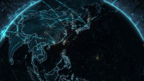 Futuristic Animation of Rotating Earth with Grids and Connections over Southeast Asia. Global network connection and data connections concept. Communication technology. IOT, AR, Telecommunications. - Powered by Shutterstock - Get 15% off with code: PIKWIZARD15
