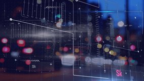 Animation of interface with data processing against night city traffic. Computer interface and business technology concept - Powered by Shutterstock - Get 15% off with code: PIKWIZARD15