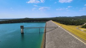 Drone video of dam in Canyon Lake, Texas.