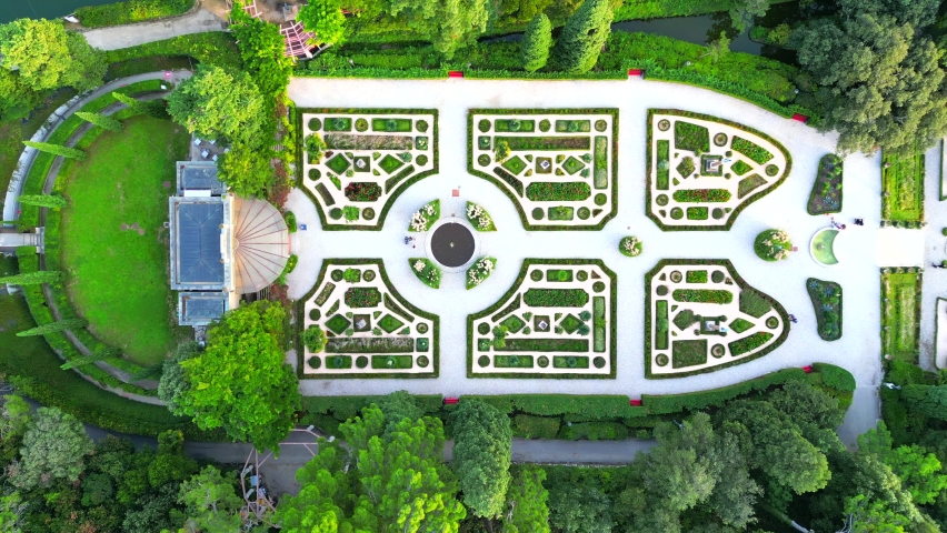 Aerial video drone shot in Europe on the garden flowers in summer  | Shutterstock HD Video #1095353129