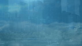 Animation of network of connections with data processing over cityscape. Technology, online security and digital interface concept digitally generated video. - Powered by Shutterstock - Get 15% off with code: PIKWIZARD15