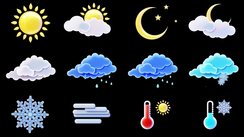 Loopable weather icons on transparent background Royalty-Free Stock Footage #1095364011