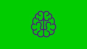 Animated linear violet symbol of brain. Concept of idea and creative. Looped video. Flat vector illustration isolated on green background.