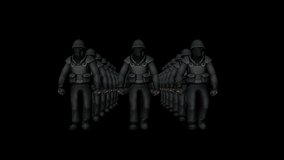 Armed Cartoon Soldiers animation.Full HD 1920×1080.8 Second Long.Transparent Alpha video.LOOP.
