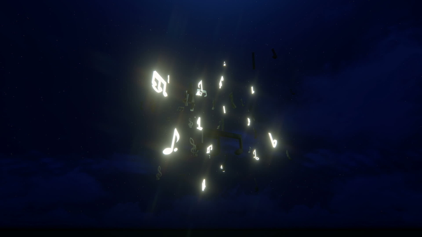 Music Notes and Night VJ Loop animation.Full HD 1920×1080.9 Second Long.LOOP.