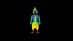 Parrot Dance animation.Full HD 1920×1080.13 Second Long.Transparent Alpha video.