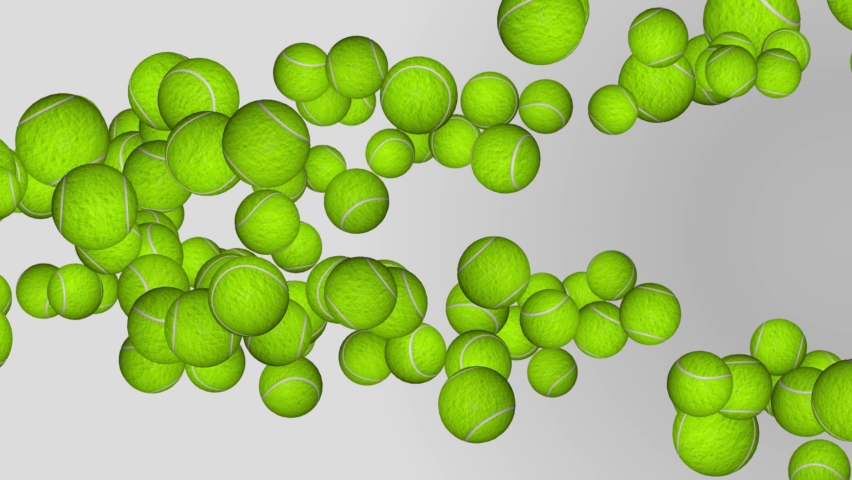 4K Animation of falling tennis balls Loop Background. green screen. Rental sports equipment tennis. Presenting professional sports accessories. sport game. activities, sports and. 3D Illustration