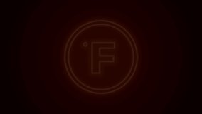 Glowing neon line Fahrenheit icon isolated on black background. 4K Video motion graphic animation.