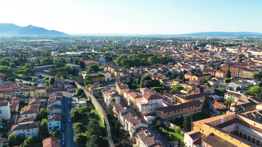 Pisa homes and streets at dawn from drone Royalty-Free Stock Footage #1095384835