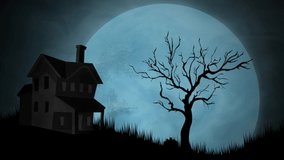Night moon house ,halloween animation wallpaper scary shapes backdrop horror background 