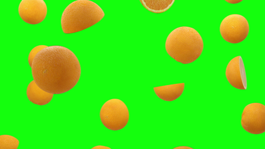 Oranges are falling into transparent space on green screen, background. Seamless looped 4K Footage Royalty-Free Stock Footage #1095392423